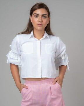 women slim fit shirt with patch pockets