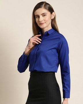 women slim fit shirt with spread-collar