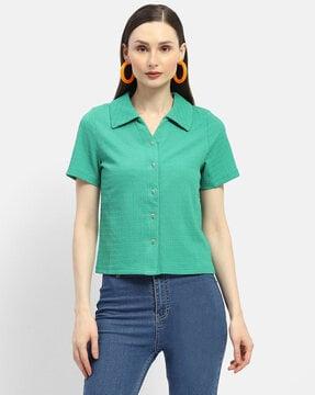 women slim fit shirt with spread collar