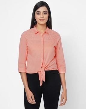 women slim fit shirt with tie-up
