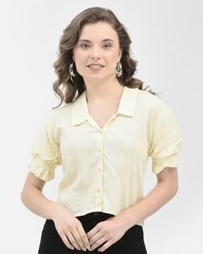 women slim fit spread-collar shirt
