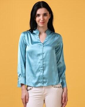 women slim fit top with cuffed sleeves