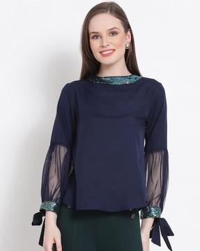 women slim fit top with embellished neck