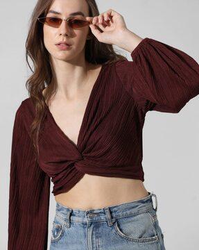 women slim fit twist-front crop top