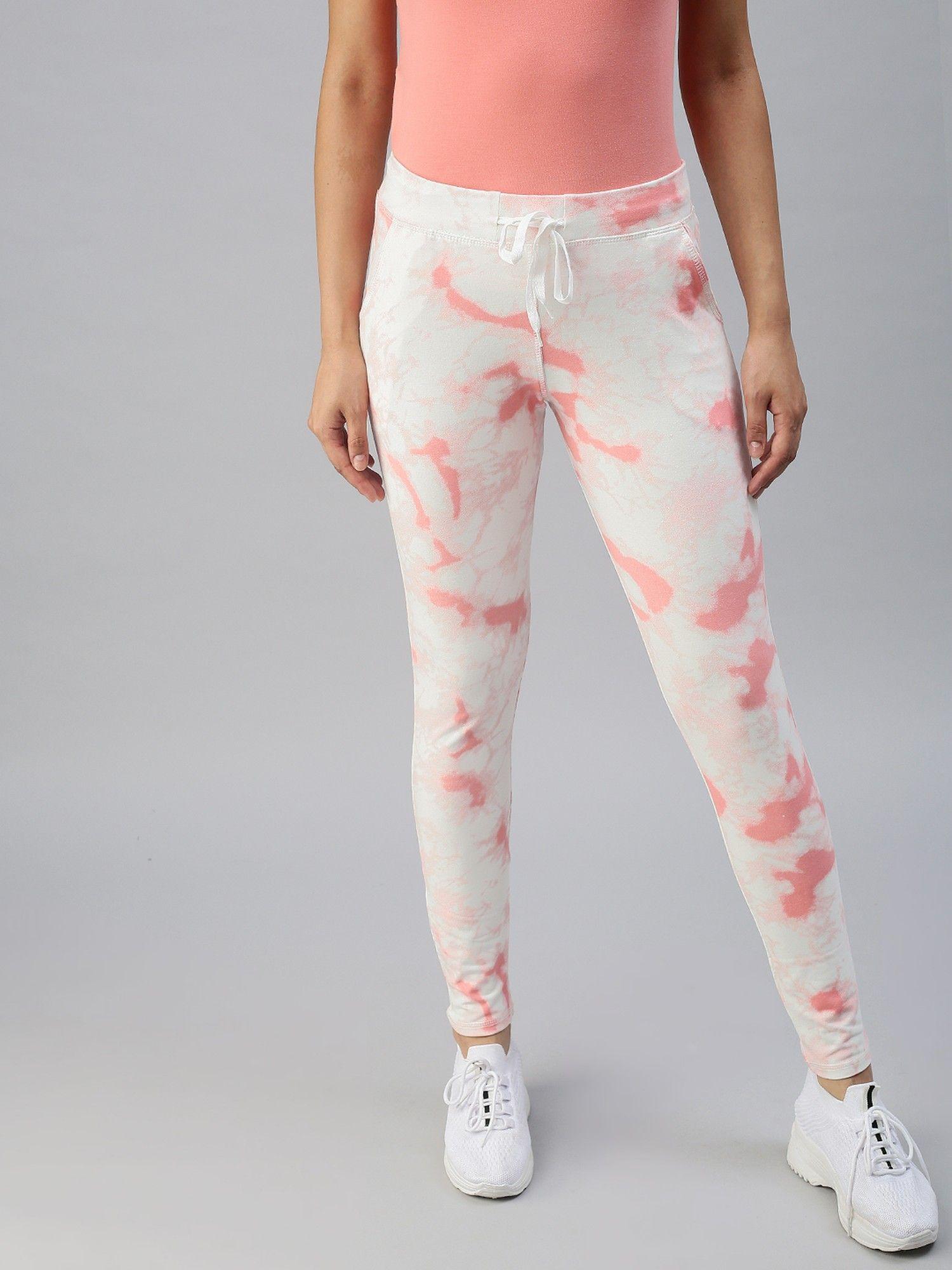 women slim fit white tie and dye track pants