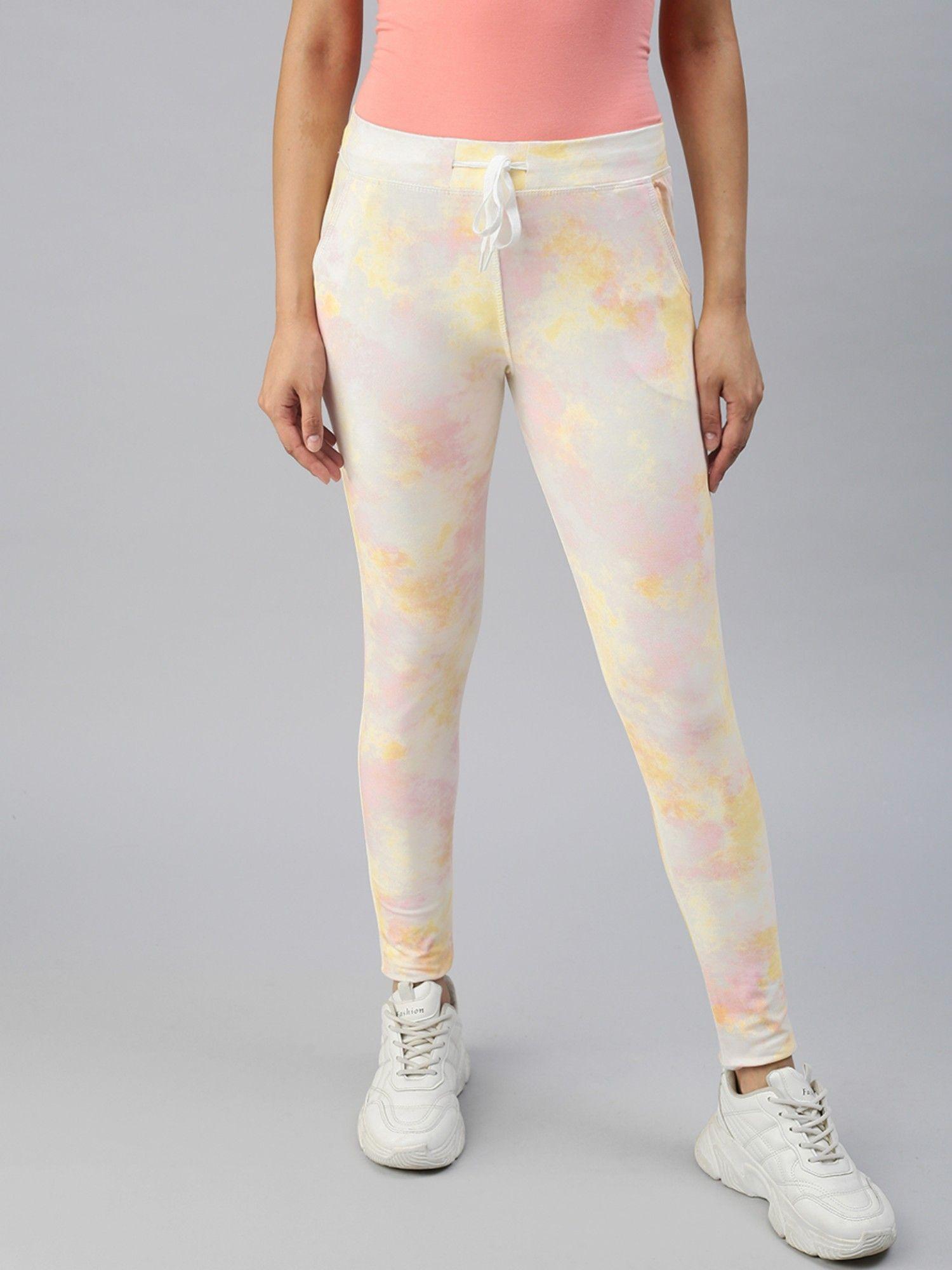 women slim fit yellow tie and dye track pants