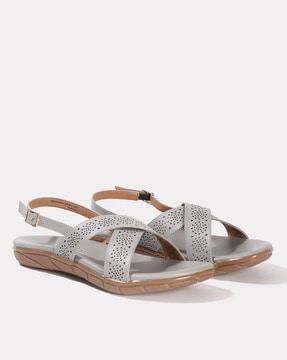 women slingback flat sandals with lasercuts