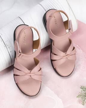 women slingback flat sandals with velcro fastening