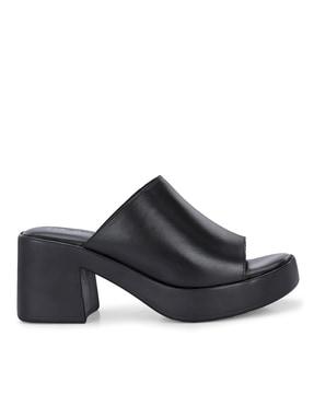 women slip-on chunky heeled sandals