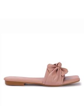 women slip-on flat sandals with bow accent