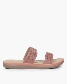 women slip-on flat sandals with lasercut