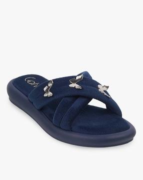 women slip-on flat slides with applique