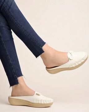 women slip-on loafers with upper bow detail