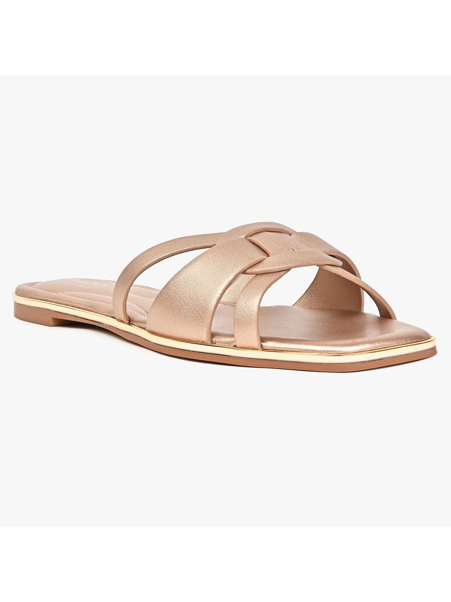 women slip on rose gold flats