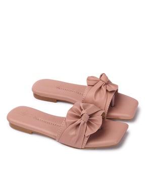 women slip-on sandals with bow accent