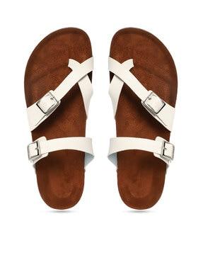 women slip-on sandals with buckle closure