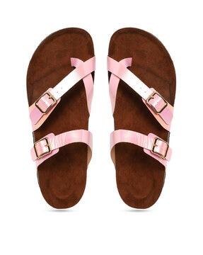 women slip-on sandals with buckle closure