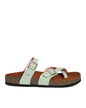 women slip-on sandals with buckle closure