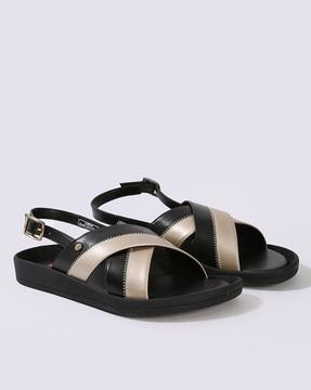 women slip-on sandals with buckle closure