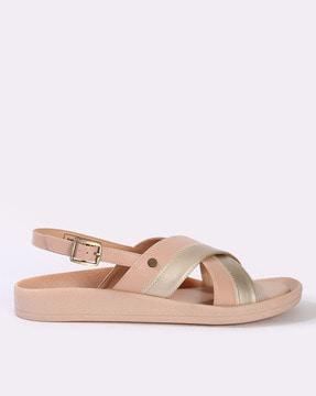 women slip-on sandals with buckle closure