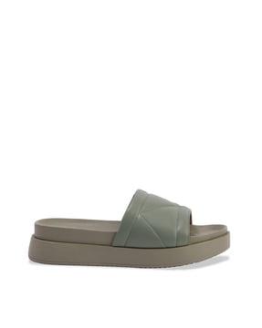 women slip-on sandals with faux leather upper