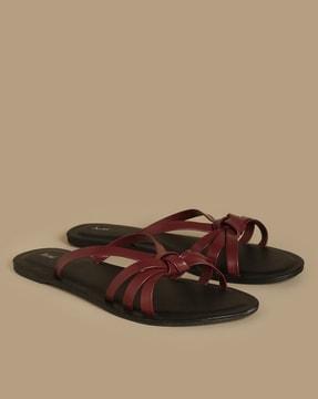 women slip-on sandals with knot accent