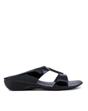 women slip-on sandals with metal accent