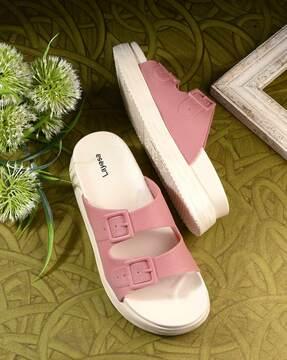 women slip-on slide with buckle fastening