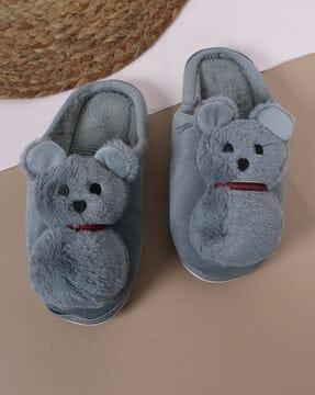 women slip-on slides with bear applique