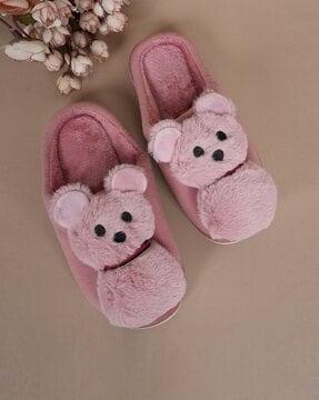 women slip-on slides with bear applique