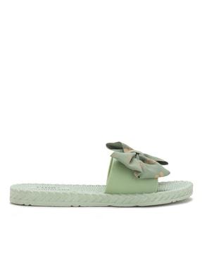 women slip-on slides with bow-accent