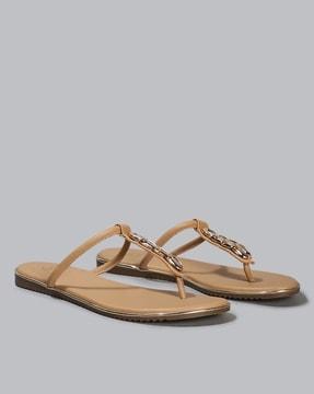 women slip-on t-strap flat sandals