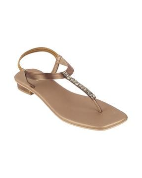 women slip-on t-strap sandals