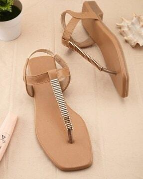 women slip-on t-strap sandals