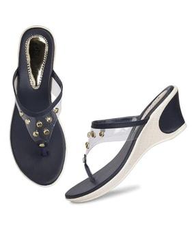 women slip-on t-strap sandals