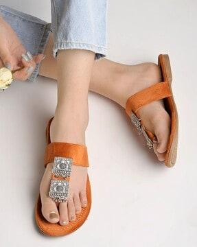 women slip-on t-strap sandals