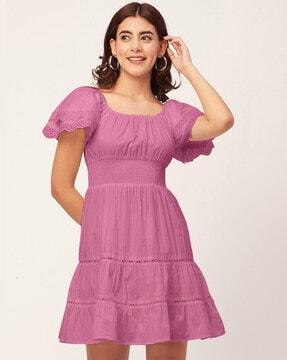 women smocked fit & flare dress