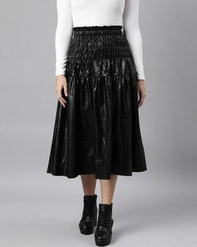 women smocked flared skirt