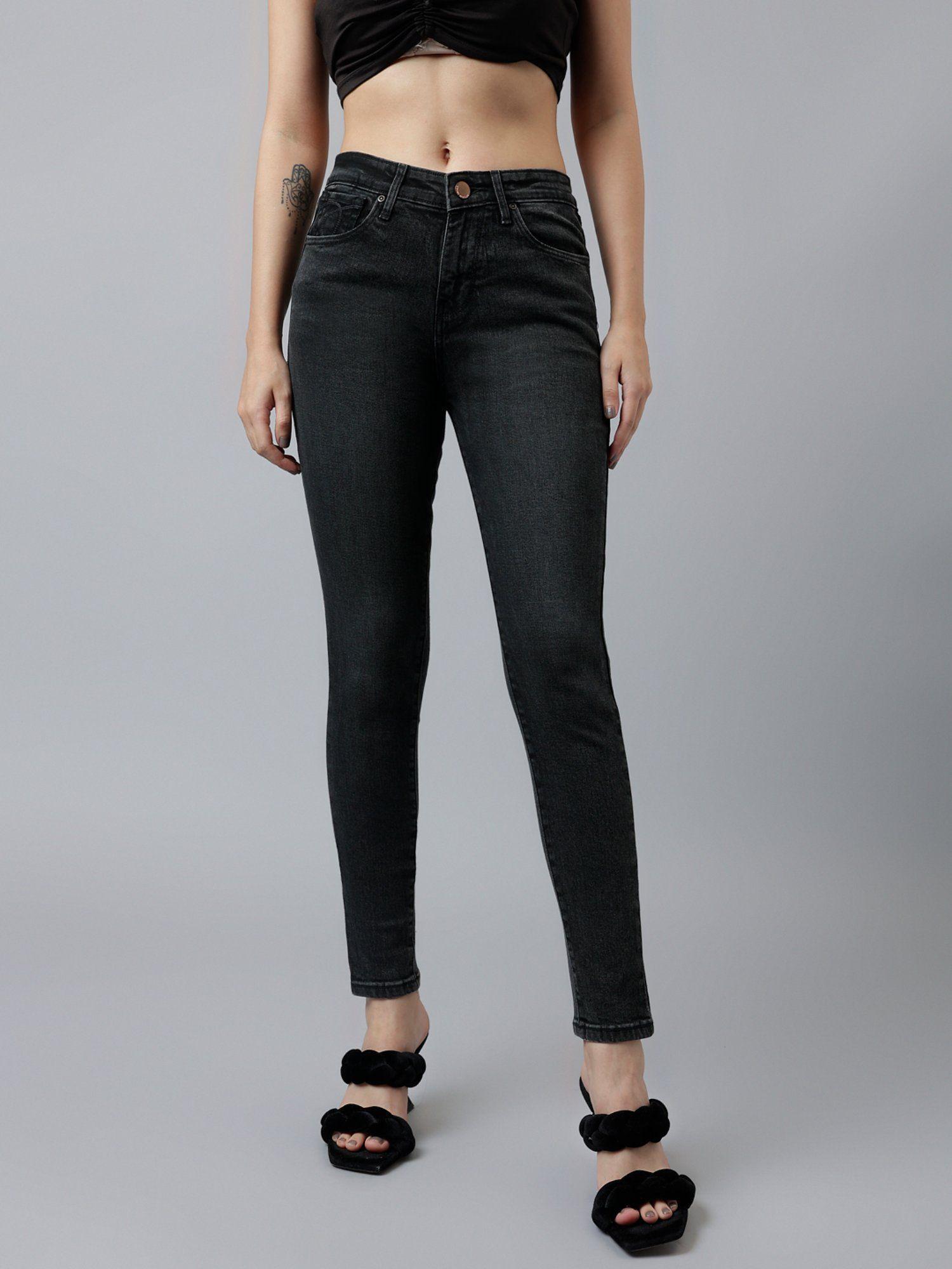 women smoky black comfort slim fit high rise stretchable jeans