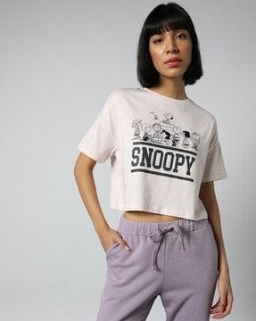 women snoopy print crew-neck t-shirt