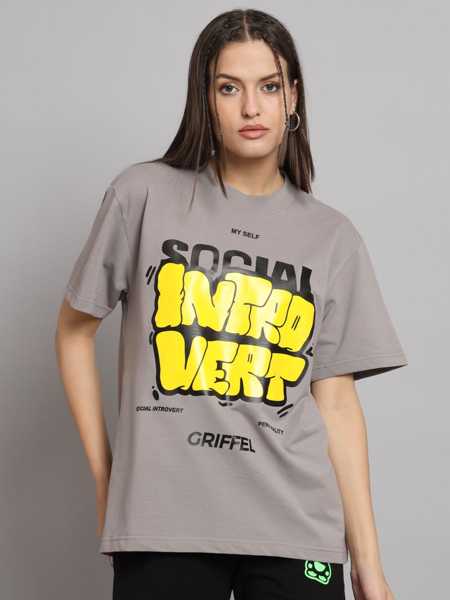 women social introvert oversized steel grey t-shirt