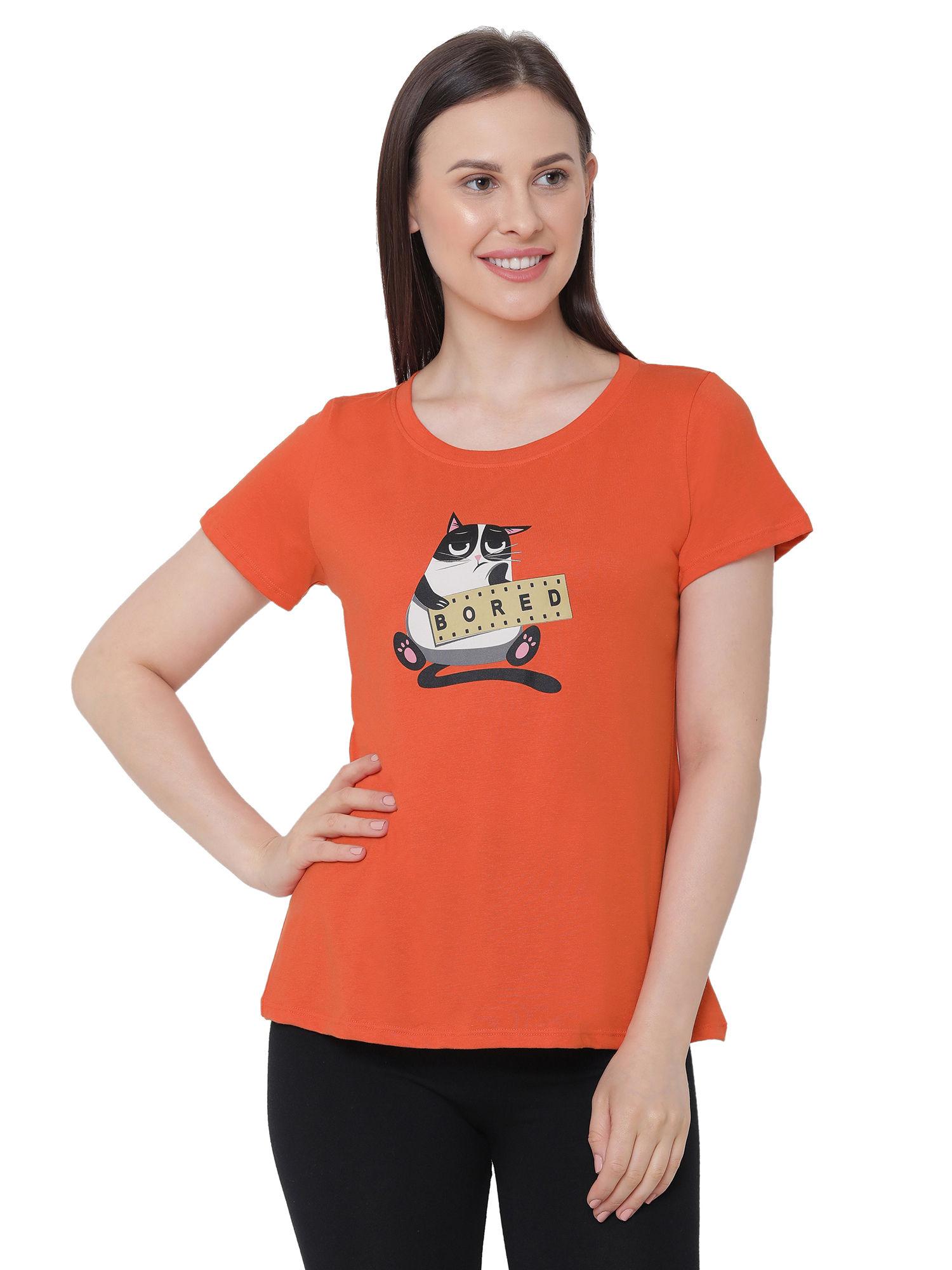 women soft cotton modal lounge t-shirt - red