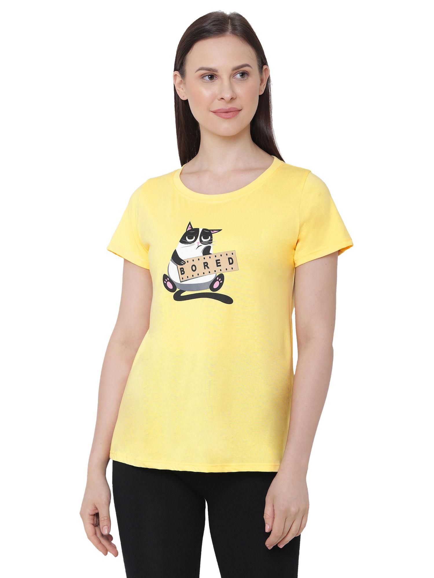 women soft cotton modal lounge t-shirt - yellow