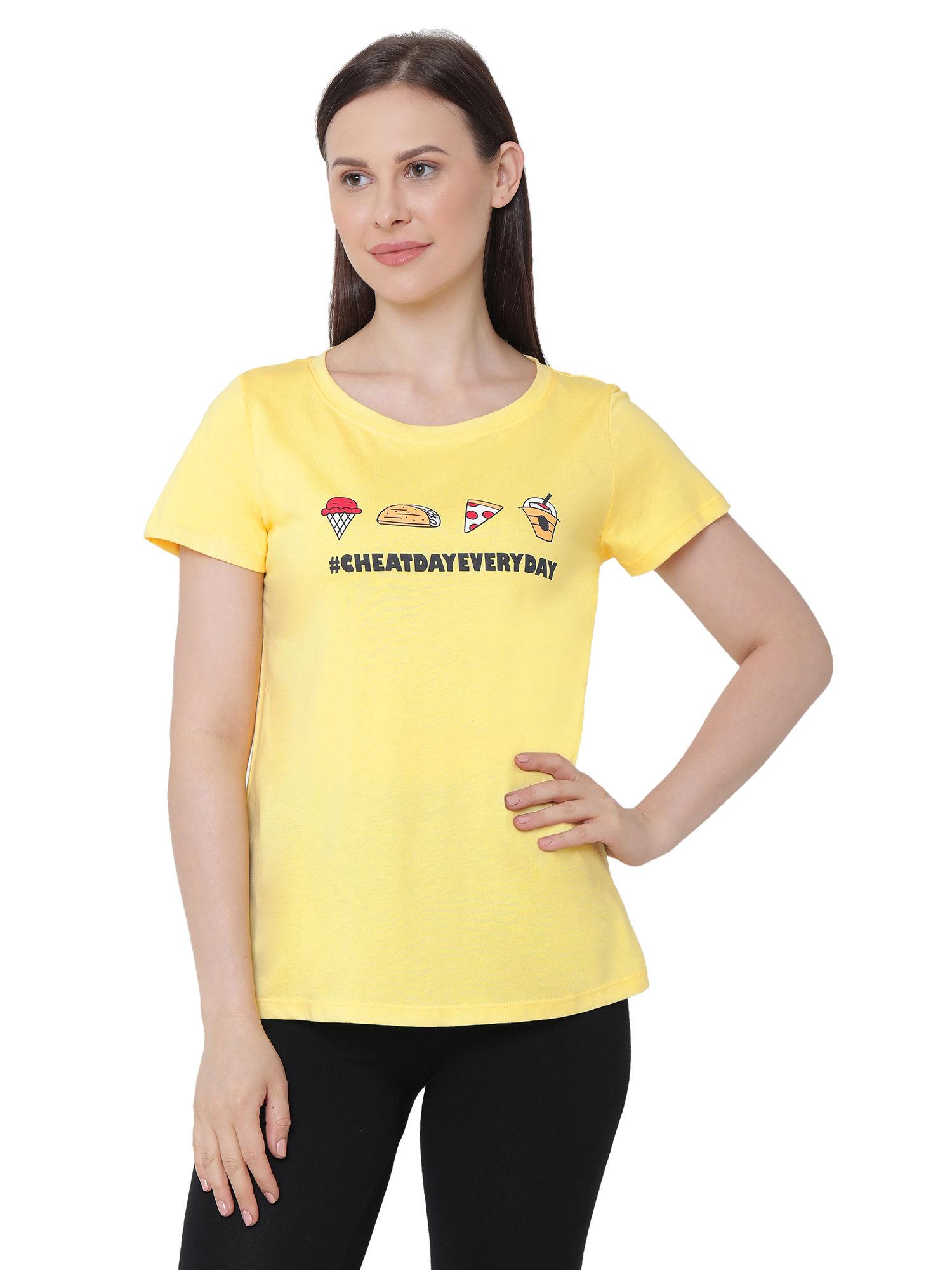 women soft cotton modal lounge t-shirt - yellow