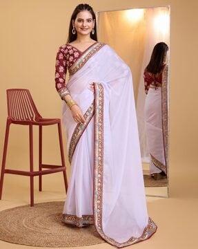 women soft organza saree with lace border