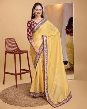 women soft organza saree with lace border