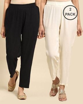 women solid ankle length straight pant (pack of 2)