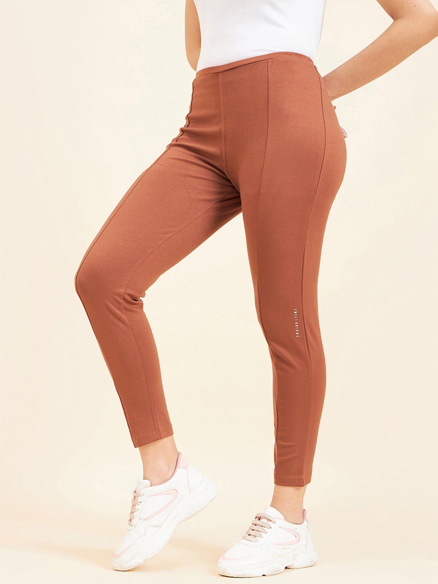 women solid ankle tights - orange