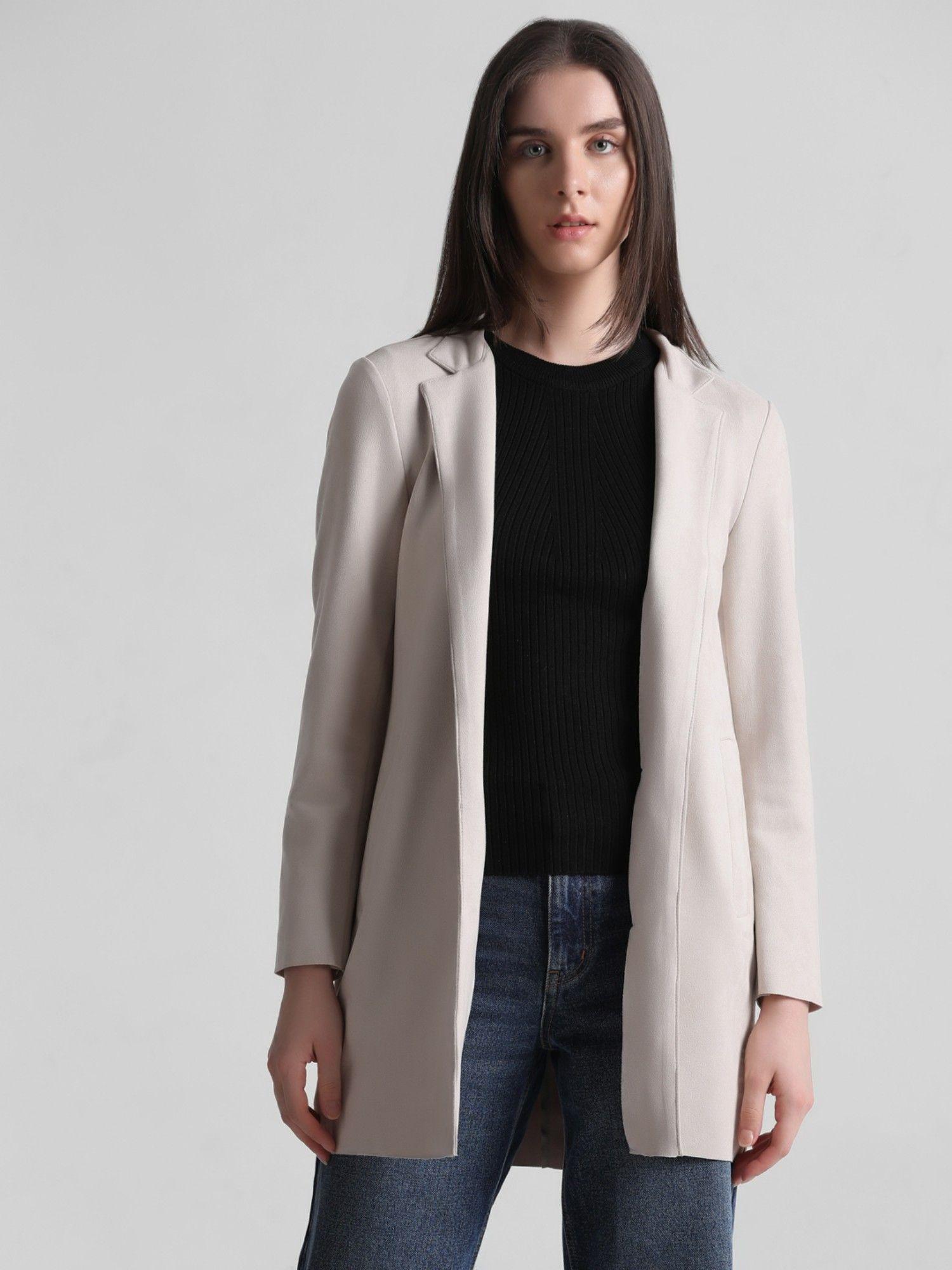 women solid beige coat