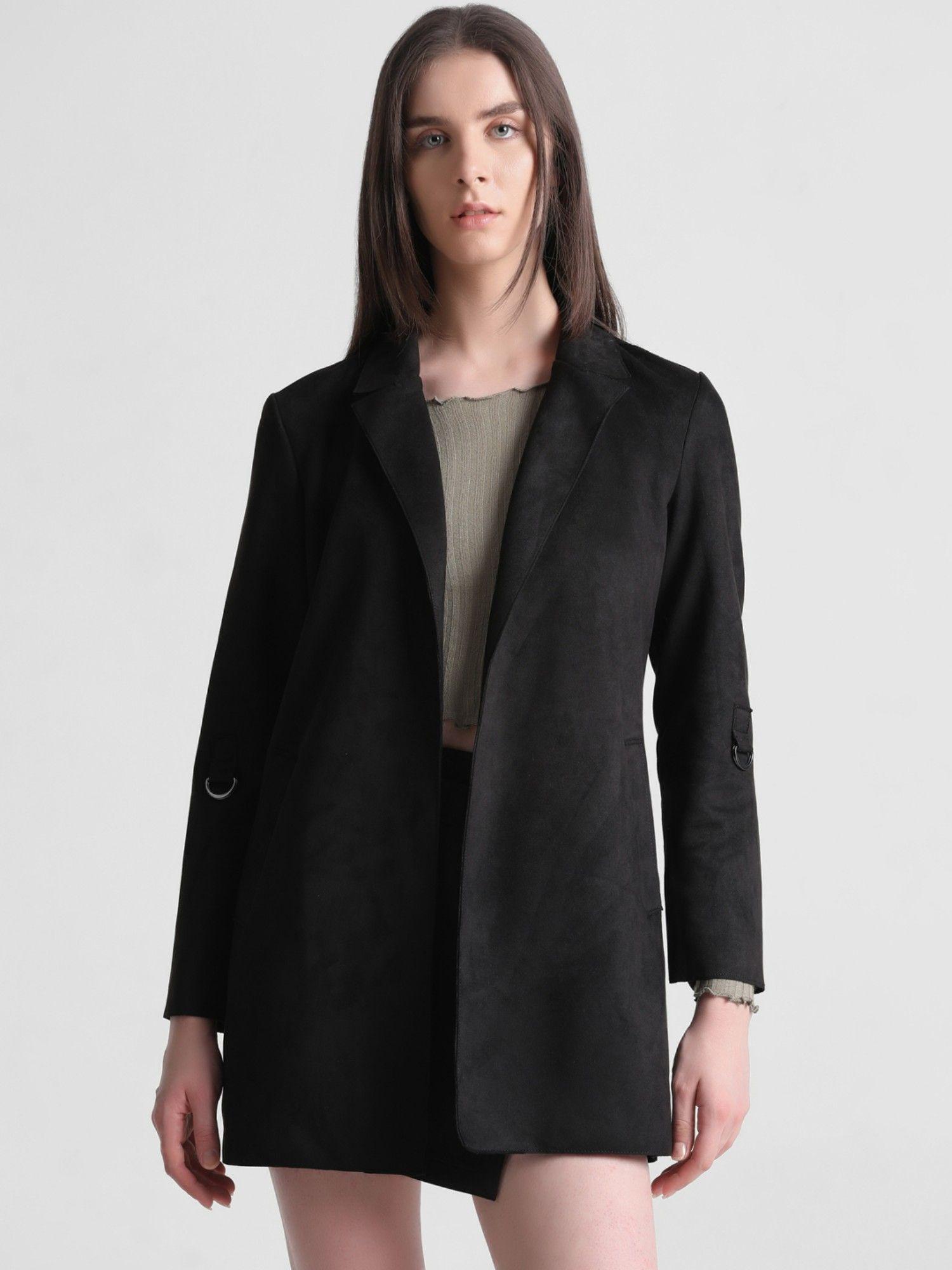 women solid black coat